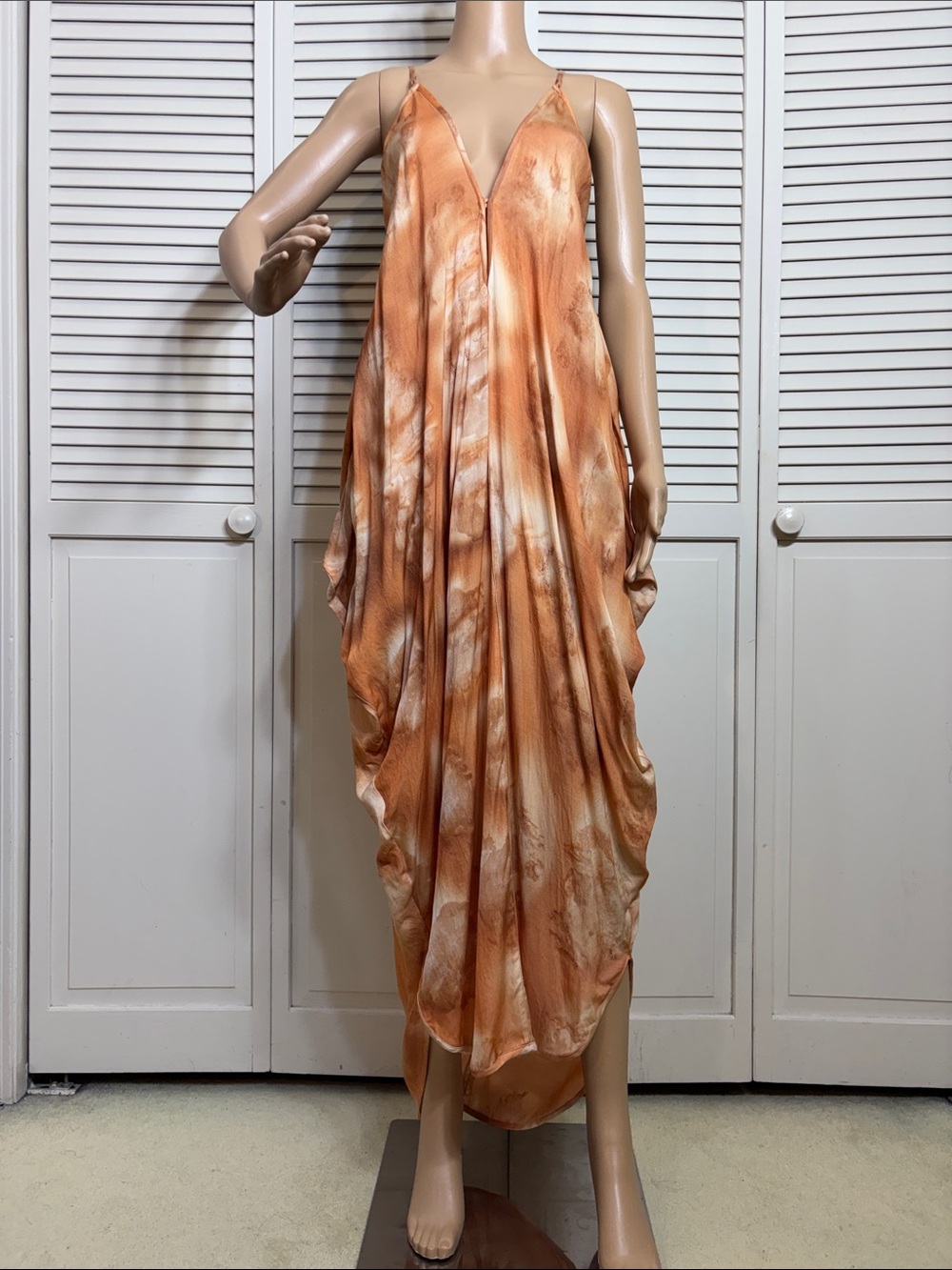 Nicholas K Peach Tie-Dye Silk Slip Dress